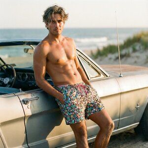 Chubbies Mens Size L Black Tropical Floral Swim Trunks 7 In Inseam Beach Pool